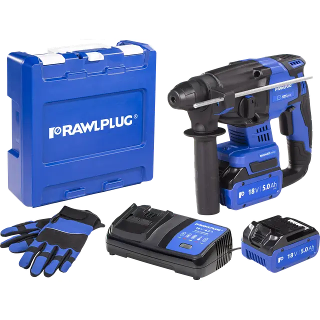 Młotowiertarka SDS plus 18V RawlHAMMER 20mm 2,0J – 2 akumulatory 5,0 Ah ładowarka 6,5 A walizka 1szt. R-PRH18-XL2 RAWLPLUG