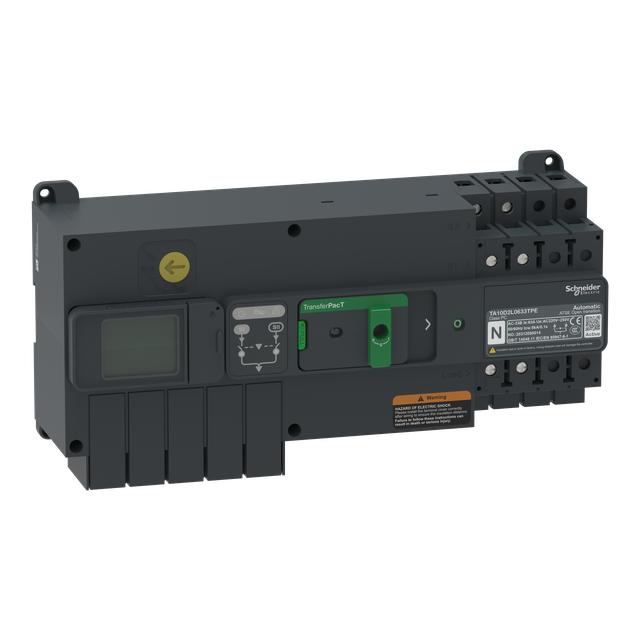 TransferPacT, przełączanie zasilania, opcja komunikacji, 100A, 230V, 2P, LCD, rozmiar 100A