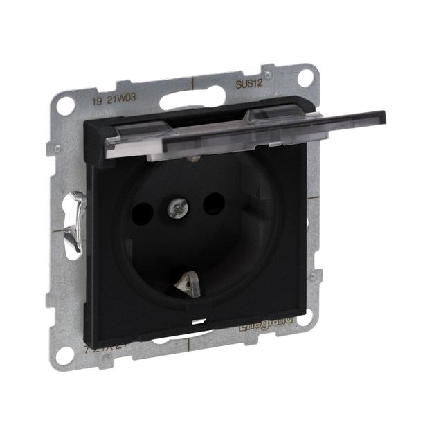 Suno Gniazdo Pojedyncze Z Uziemieniem Schuko 2P+Z 16A 250 V Z Przesłoną IP21 Zaciski Automatyczne Czarny 721427 LEGRAND
