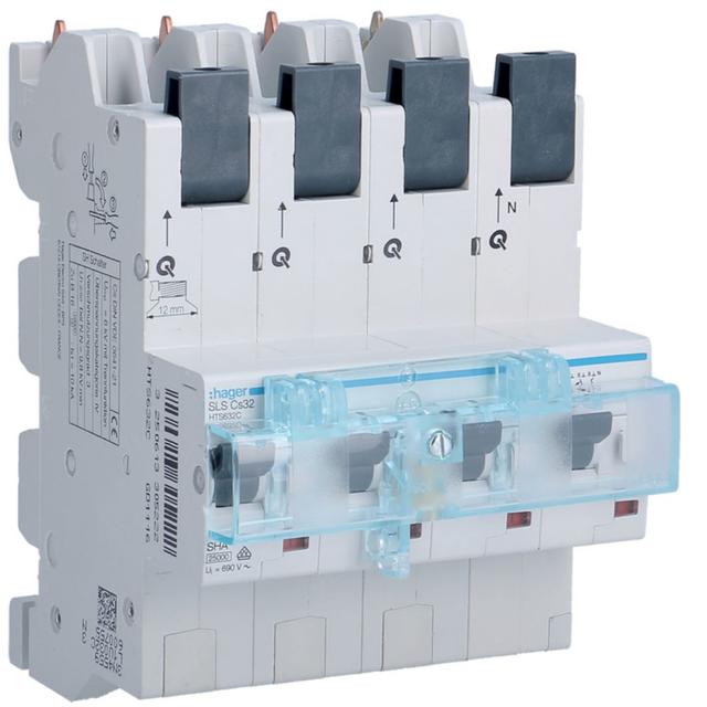 MCB SLS Wyłącznik nadprądowy selektywny 3P+N Cs 32 A szyny Cu 40-12x5/10mm HTS632C HAGER