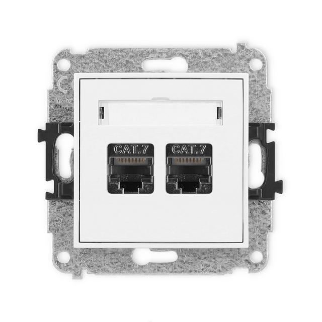 ICON Mechanizm gniazda komputerowego podwójnego 2xRJ45, kat. 7, ekranowany, 8-stykowy biały