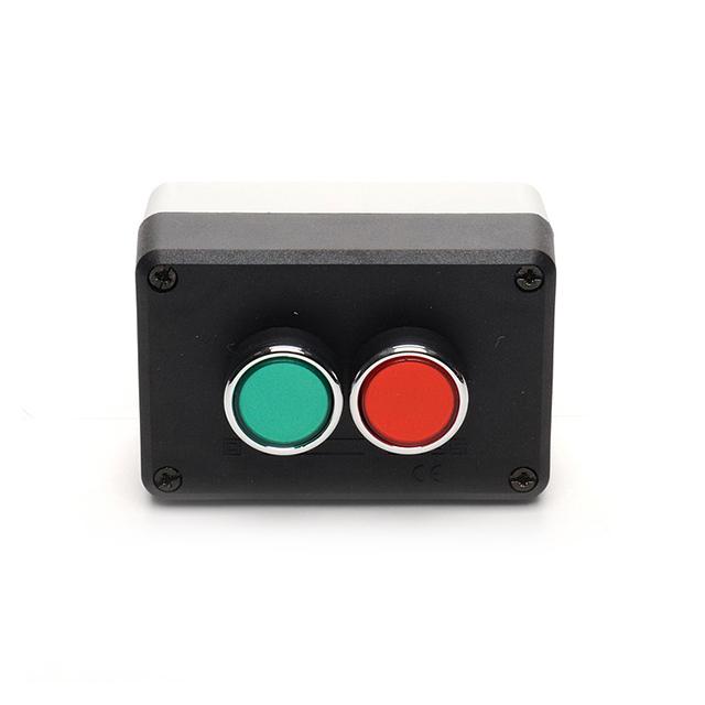 Kaseta czarno-szara, 2 przyciski kryte, zielony (1NO) i czerwony (1NC)