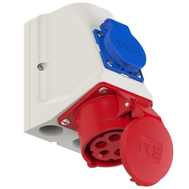 GNIAZDO KOMBI CEE + 230V Z BOLCEM 16A 400V 3P+Z+N okablowane 9215-6f. PCE