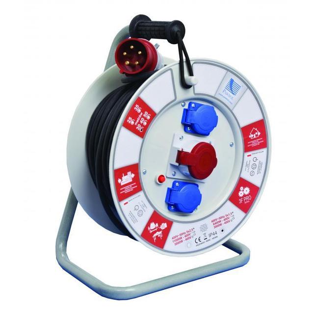 Przedłużacz zwijany na bębnie guma PBS H05RR-F 5x2,5 - 35m, 2xGZ16A, 1x16A/5p (400V), IP44 biały 1110-35 B.1110-35 PAWBOL