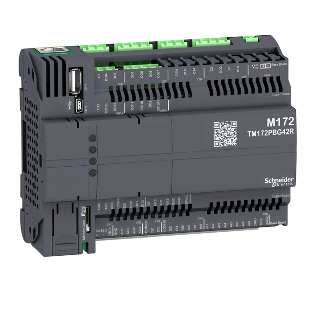 Modicon M172, Sterownik PLC HVAC, 12 DI, 12 AI, 12 DO, 6 AO, Ethernet, CAN, RS485, USB mini A/B, µSD