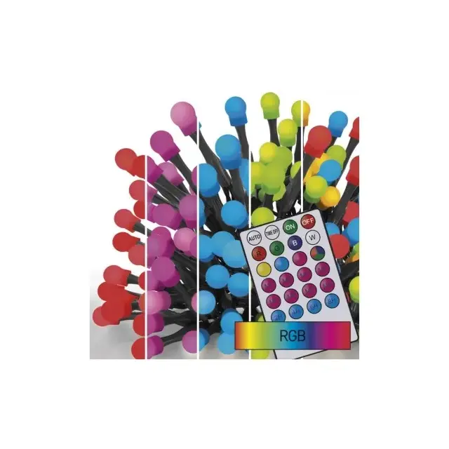 Lampki choinkowe 96LED cherry 10m, RGB, 64 programy, pilot, IP44, timer