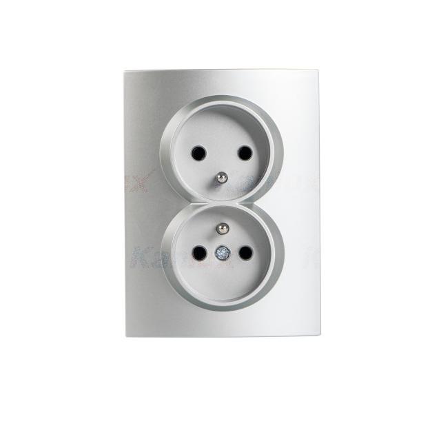 LOGI Gniazdo podwójne kompletne ochrona styków śrubowy Srebrny 16A 250V 021260143 25211 KANLUX