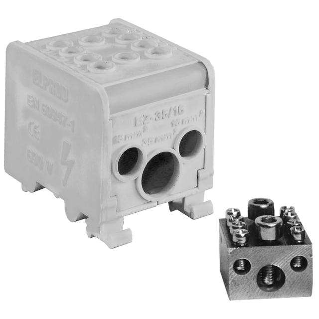 LZ1*35/16/16 ,  Odgałęźnik instalacyjny 1-segmentowy (zacisk: 1x35mm2 - 4x16mm2), szary