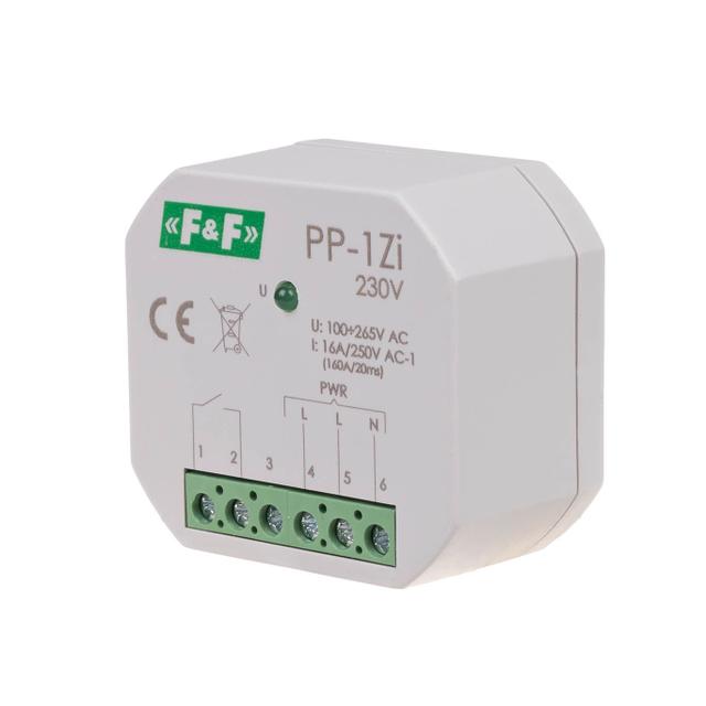 Przekaźnik elektromagnetyczny 1Z 16A montaż podtynkowy U=100-265V AC,styk:1Z 16A (160A/20ms) PP-1Z-LED-230V F&F