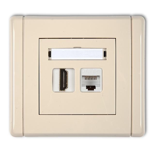 FLEXI Gniazdo pojedyncze HDMI 2.0 + gniazdo komp. poj. 1xRJ45, kat. 5e, 8-stykowe beżowe