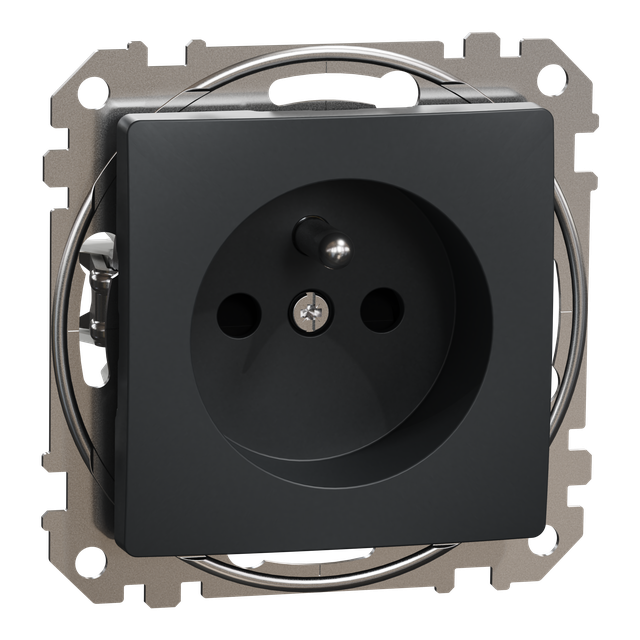 Sedna Design & Elements, gniazdo 2P+PE z przesłonami, czarny antracyt