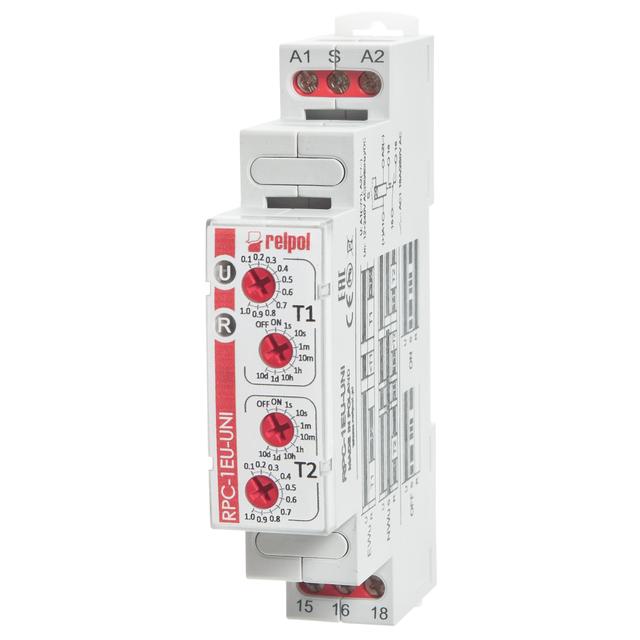 Przekaźnik czasowy 1P 1sek‑10dni 12‑240V AC/DC 50/60 Hz opóźnione załączenie RPC‑1ES‑UNI 863187 RELPOL