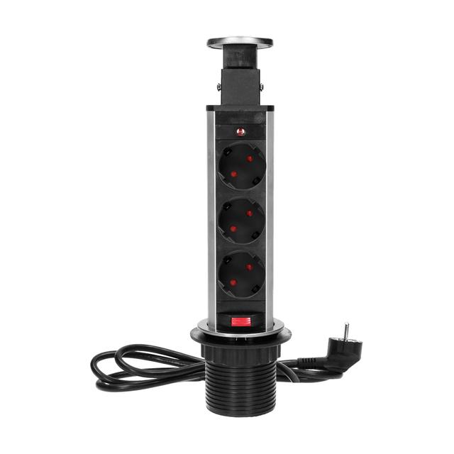 Gniazdo meblowe O6cm wysuwane z blatu z blokadą i przewodem 1,8m 3x2P+Z (Schuko) INOX OR-AE-1348(GS)