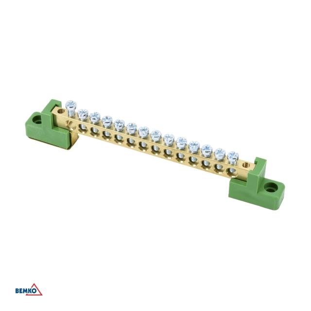 LISTWA ZACISKOWA NA IZOLATORACH PŁASKICH 6x9 14-TOROWA ZIELONA