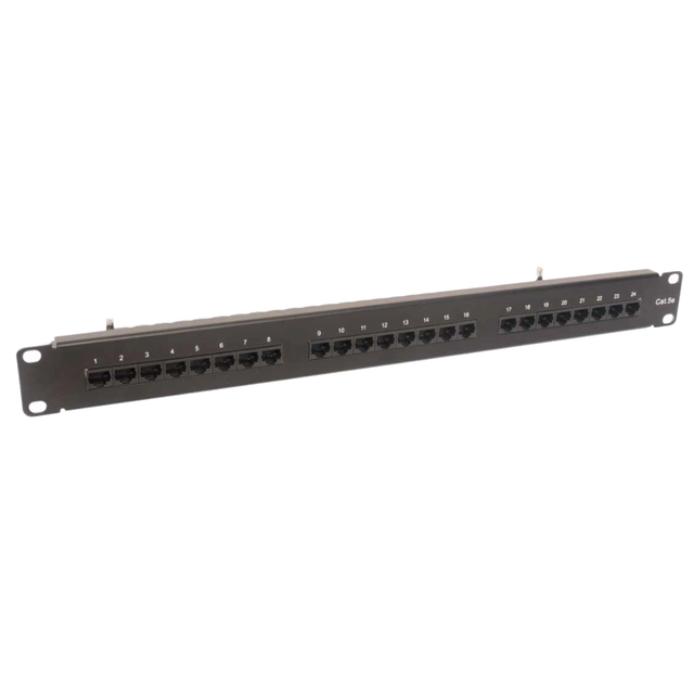 Panel kat. 5e 19 cali 1U 24xRJ45 UTP czarny z półką Partners CCAS-PA5E-24UTP-O C&C
