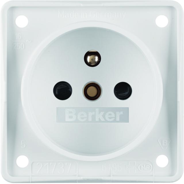 BERKER Integro Flow Gniazdo z uziemieniem z z podwyższoną ochroną styków biały 961952502 HAGER