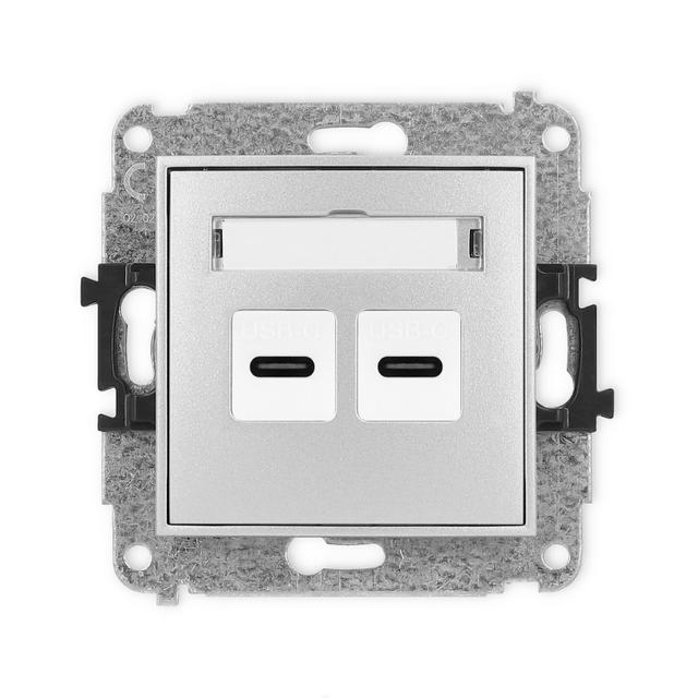 ICON Mechanizm ładowarki USB podwójnej 2xUSB C, 20W max. srebrny metalik