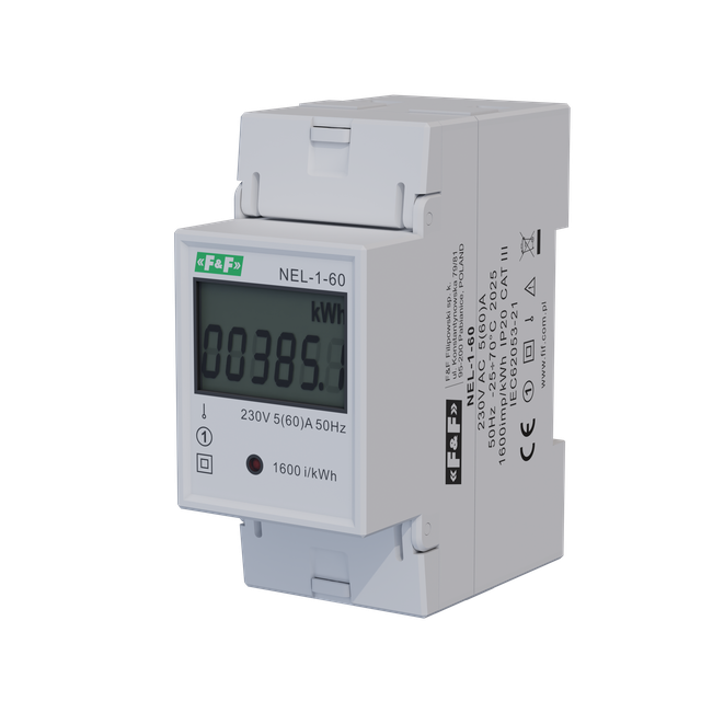 Wskaźnik zużycia energii elektrycznej 1-fazowy 230 VAC 60 A 2 moduły NEL-01-60 F&F