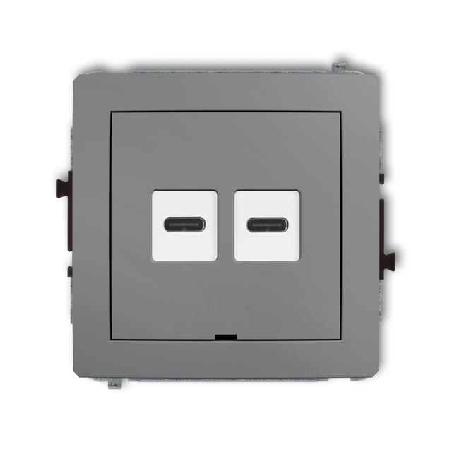 DECO Mechanizm ładowarki USB podwójnej 2xUSB C, 20W max., bez pola opisowego szary mat