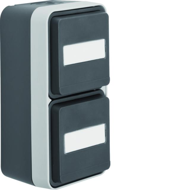 BERKER W.1 Gniazdo SCHUKO 2P+Z podwójne pionowe z polem opisowym kompletne IP55 szary 47703535 HAGER