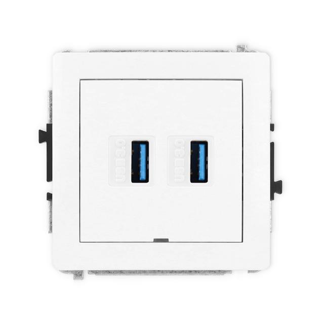 DECO Mechanizm gniazda podwójnego 2xUSB A-A 3.0, bez pola opisowego biały