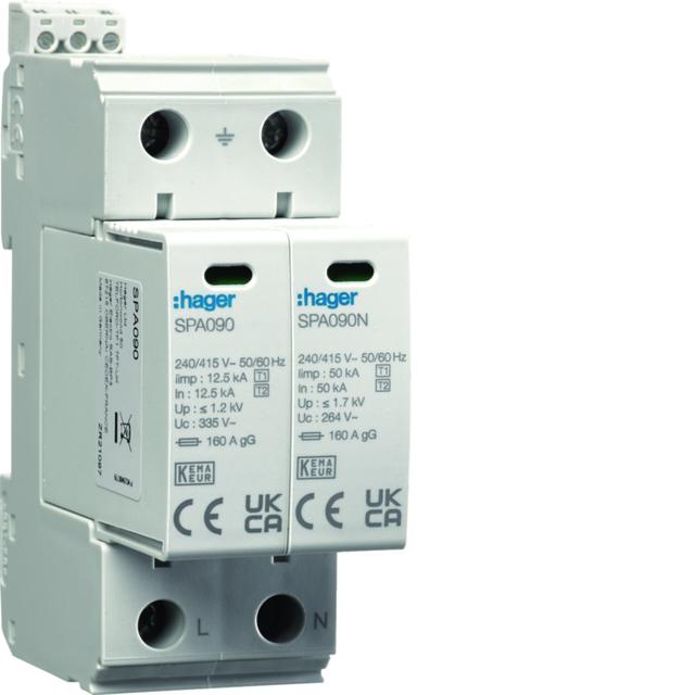 SPD Ogranicznik przepięć T1+T2 2P sieć TN-S/TT Iimp 25kA In 50kA Up 1,2kV styk SPA911 HAGER