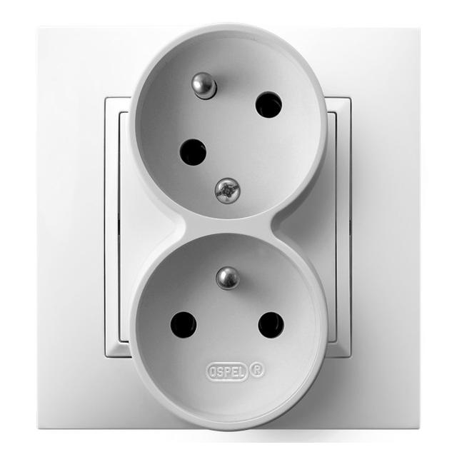 ARIA Gniazdo podwójne z uziemieniem z funkcją niezamienności faz, kompletne z ramką - kolor biały