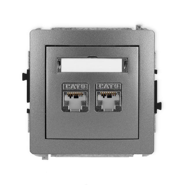 DECO Mechanizm gniazda komputerowego podwójnego 2xRJ45, kat. 6, ekranowany, 8-stykowy grafitowy