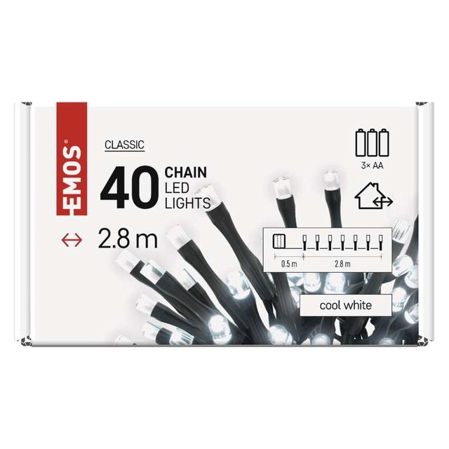 Lampki choinkowe LED Cluster 40 LED 2.8m 3xAA zimna biel zewnętrzne timer D4FC01 EMOS