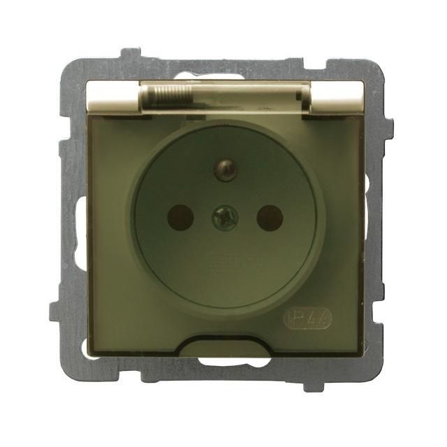 AS Gniazdo bryzgoszczelne z uziemieniem IP-44 wieczko przezroczyste - kolor ecru