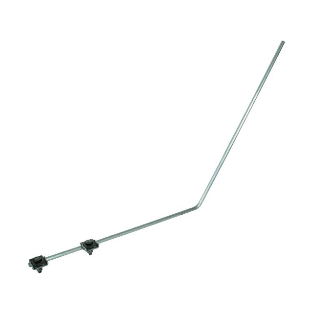 Iglica odgromowa Al wygięta 55 stopni, fi 10 mm dł. 1000 mm, z 2 zaciskami krawędziowymi, Al