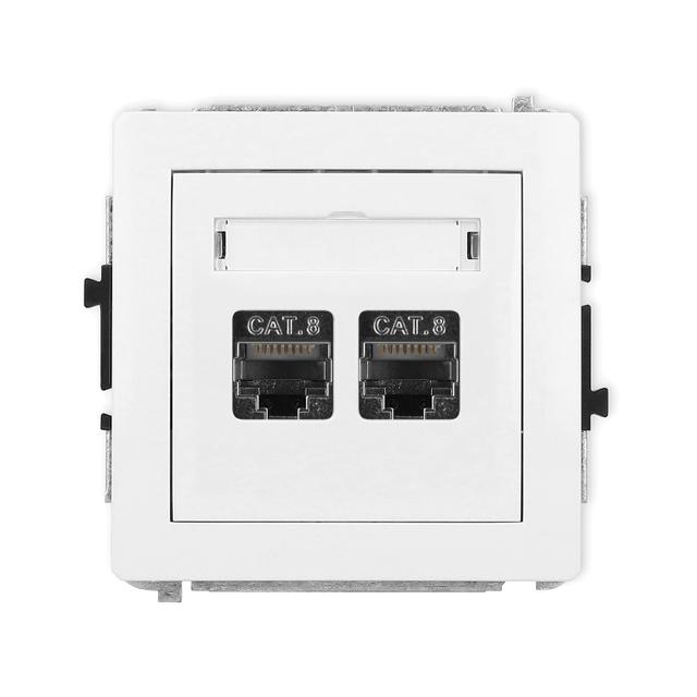 DECO Mechanizm gniazda komputerowego podwójnego 2xRJ45, kat. 8, ekranowany, 8-stykowy biały