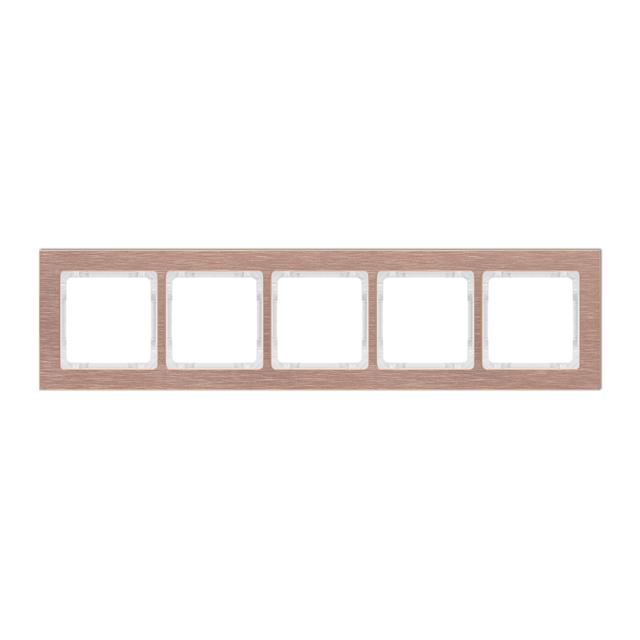 DECO Ramka uniwersalna pięciokrotna - aluminium szczotkowane (ramka: kolor miedziany; spód: biały) m