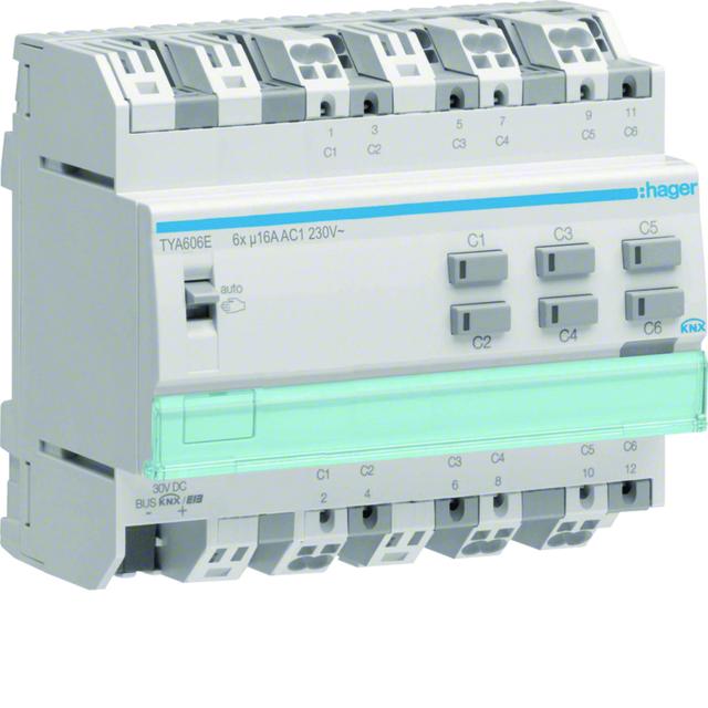 KNX s Sterownik załączający / żaluzjowy 16 A 6-/3-kr z detekcją prądu 4 mod TYA606E HAGER