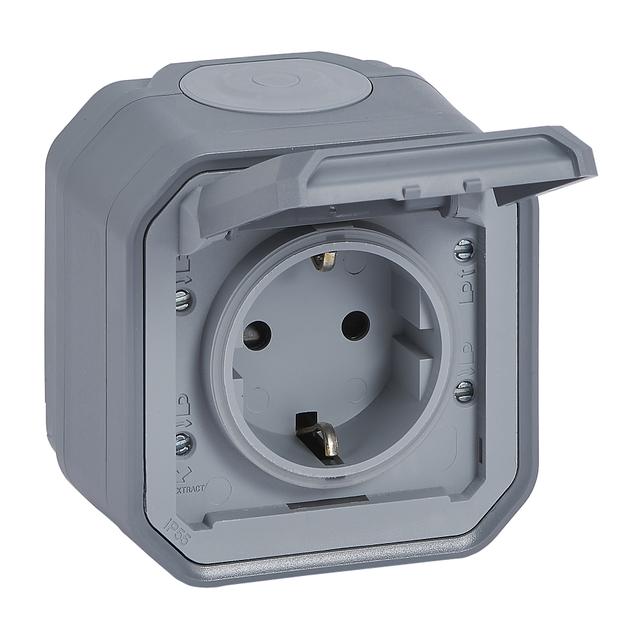 NOWE PLEXO - GN. SCHUKO 2P+Z ZACISKI ŚRUB KOMPLET NATYNKOWY 16A-250V SZARE 069733L LEGRAND