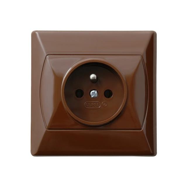 AKCENT Gniazdo pojedyncze z uziemieniem z przesłonami torów prądowych - kolor brązowy