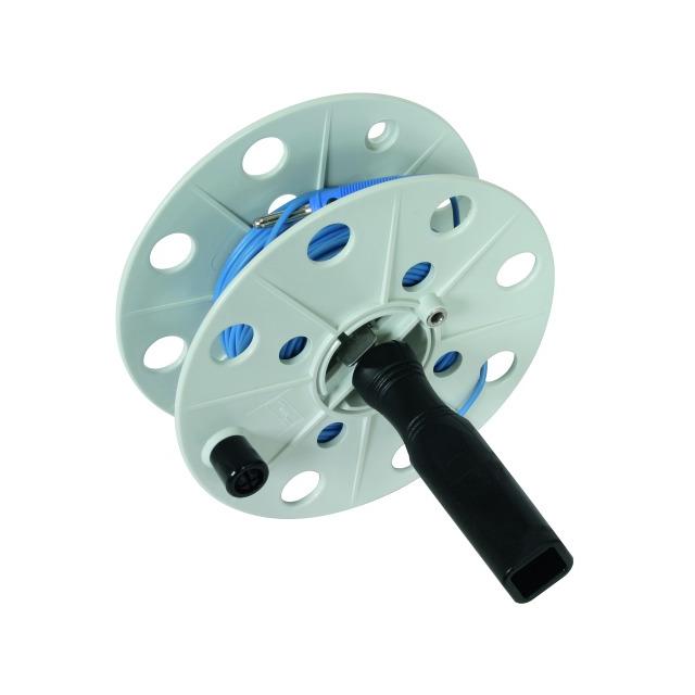 Bęben na przewód pomiarowy szer. 40 mm, przewód niebieski lub czerwony 25 m, tworzywo kolor szary