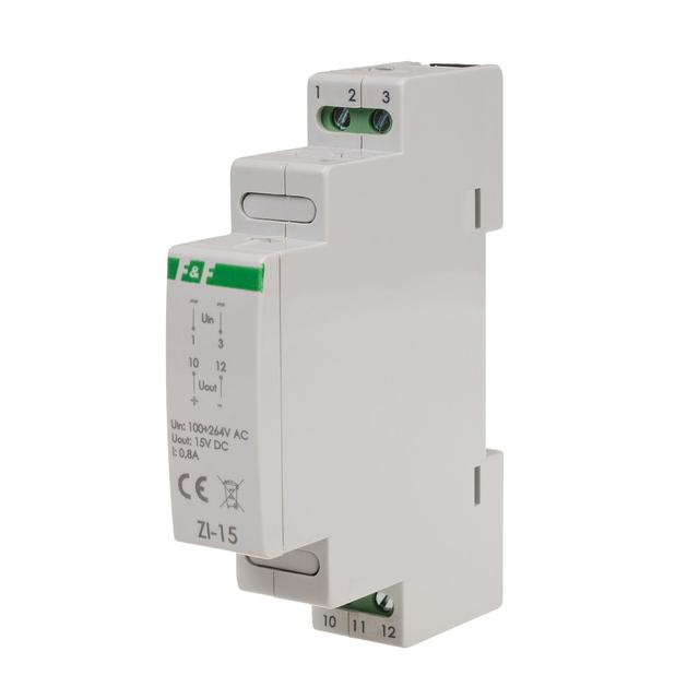 Zasilacz impulsowy 12W 15V DC nap. zas. 100-230V do montażu na szynie DIN ZI-15 F&F