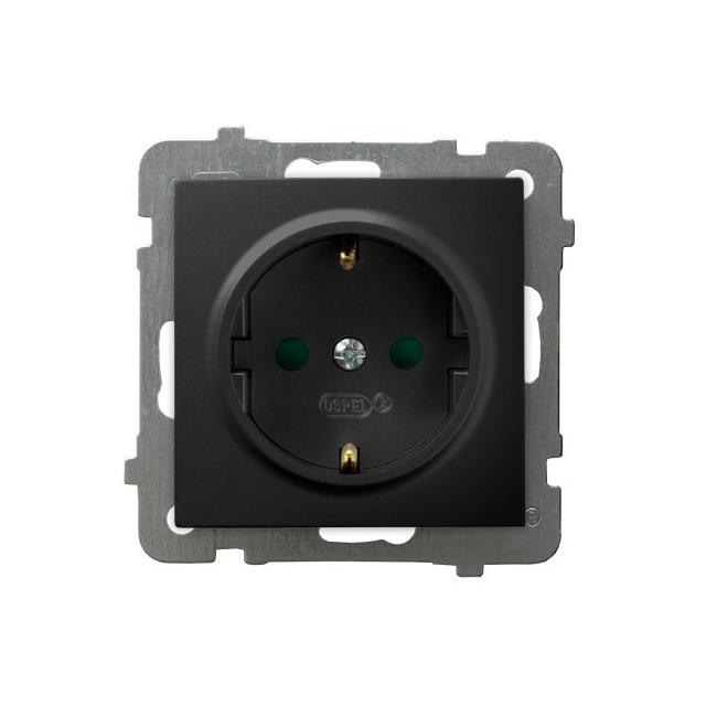 AS Gniazdo pojedyncze z uziemieniem schuko z przesłonami torów prądowych - kolor czarny metalik