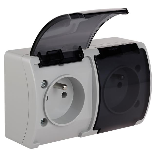 VG-Koala Gniazdo podwójne Z-ziemieniem (2x2P+Z) n/t IP44 popiel Z-lapką dymną VG 162-53 61.387 OPATÓWEK