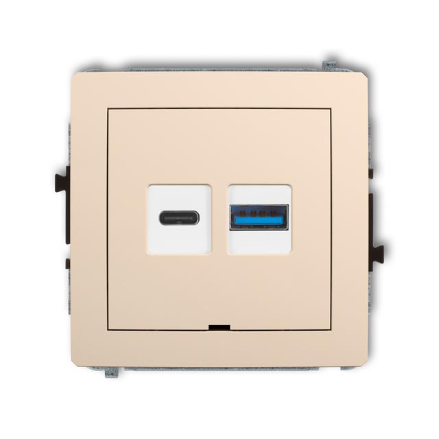 DECO Mechanizm ładowarki USB podwójnej USB C + USB A, 20W max., bez pola opisowego beżowy