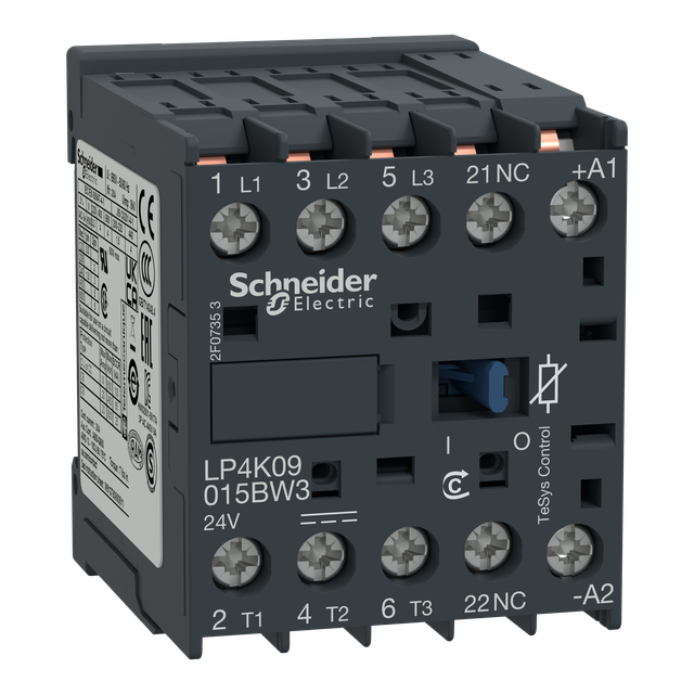 Stycznik mocy TeSys K 9A 3P 1R cewka 24VDC nóżki lutownicze LP4K09015BW3 Schneider