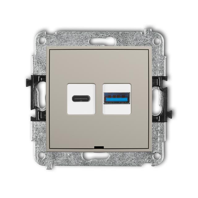 ICON Mechanizm ładowarki USB podwójnej USB C + USB A, 20W max., bez pola opisowego taupe