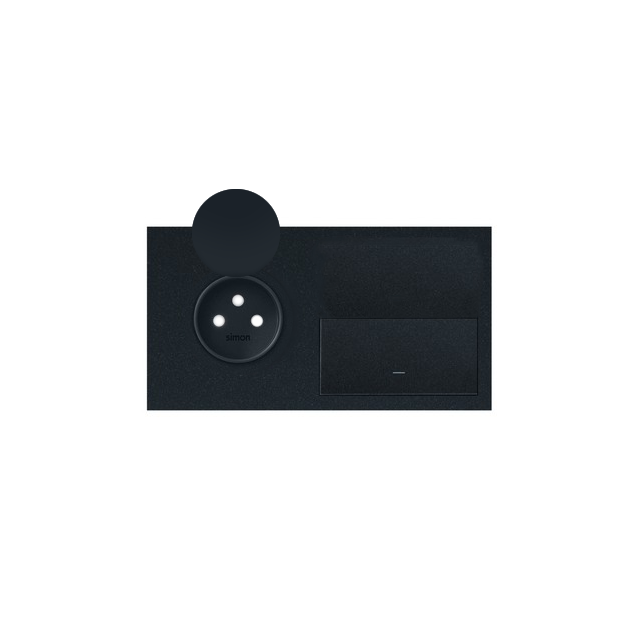 Simon 100 Panel 2-krotny IP44: 1 gniazdo+1 klawisze czarny mat