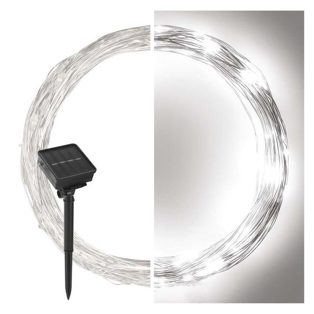 Lampki świąteczne 120 LED nano łezki z panelem solarnym, miedź, 12 m, IP44, zimna biel, timer D3ZC01 EMOS
