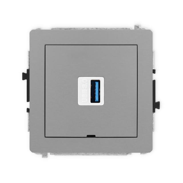 DECO Mechanizm gniazda pojedynczego USB A-A 3.0, bez pola opisowego szary mat
