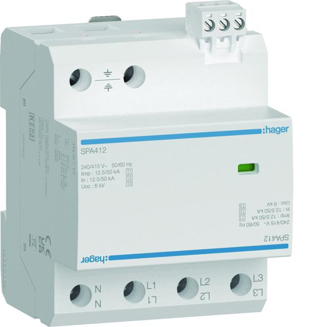 SPD Ogranicznik przepięć T1+T2+T3 kombinowany 3+1 TN-S/TT Iimp=50kA z stykiem SPA412 HAGER