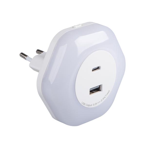 BOLA LED 2xUSB WW W Lampka wtykowa z gniazdem BOLA LED 2XUSB A/C WW W barwa ciepłobiała 3000K kolor