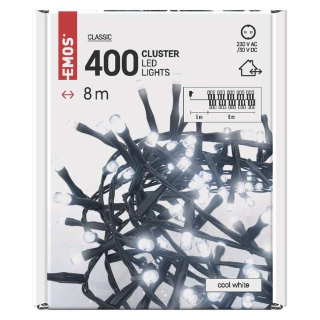 Lampki choinkowe LED Classic jeżyk 400 LED 8m zimna biel IP44 timer D4BC02 EMOS