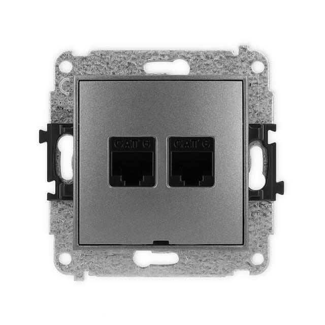 MINI Mechanizm gniazda komputerowego podwójnego 2xRJ45, kat. 6, 8-stykowy, bez pola opisowego grafit